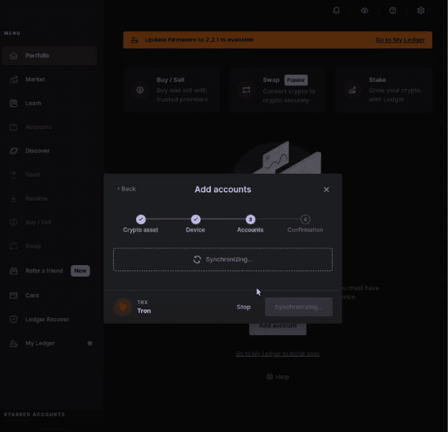 ledger live import account step 2