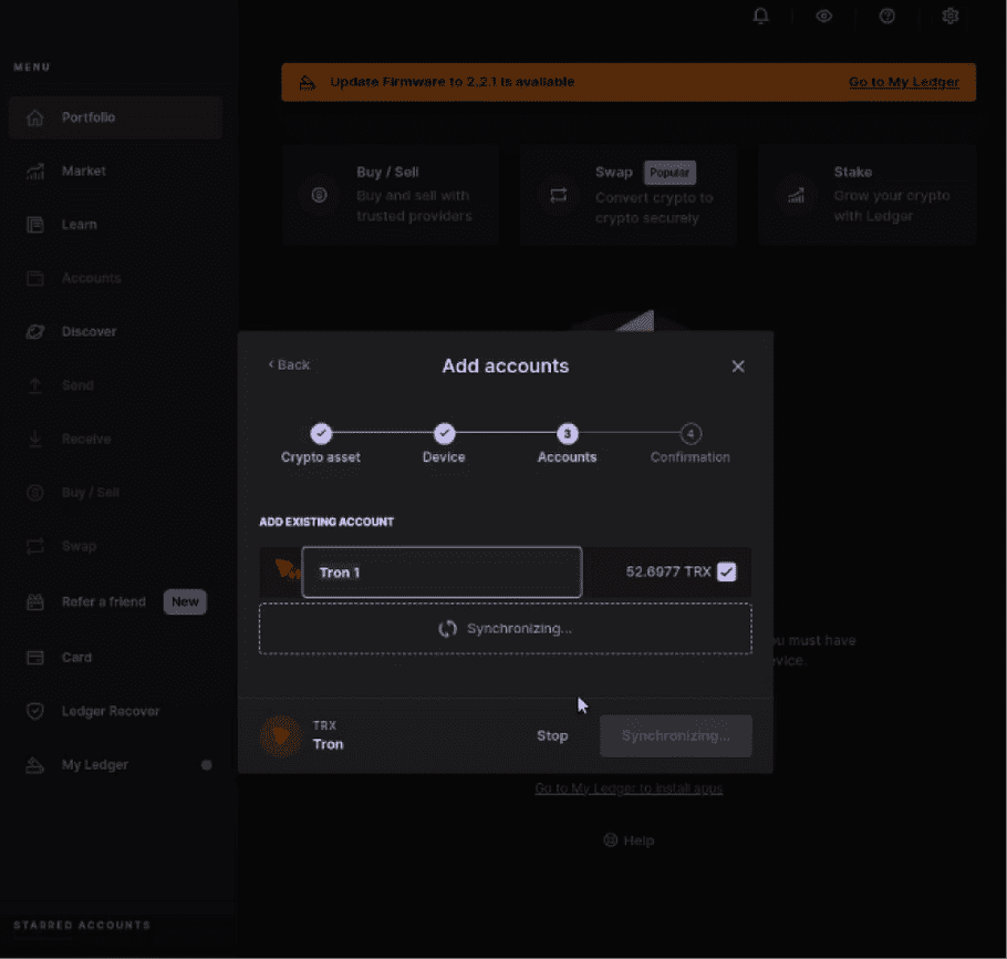 ledger live import account step 3