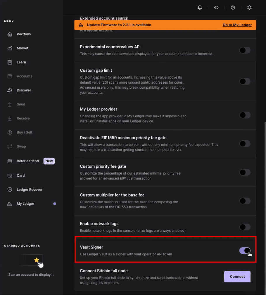 ledger live settings step 2