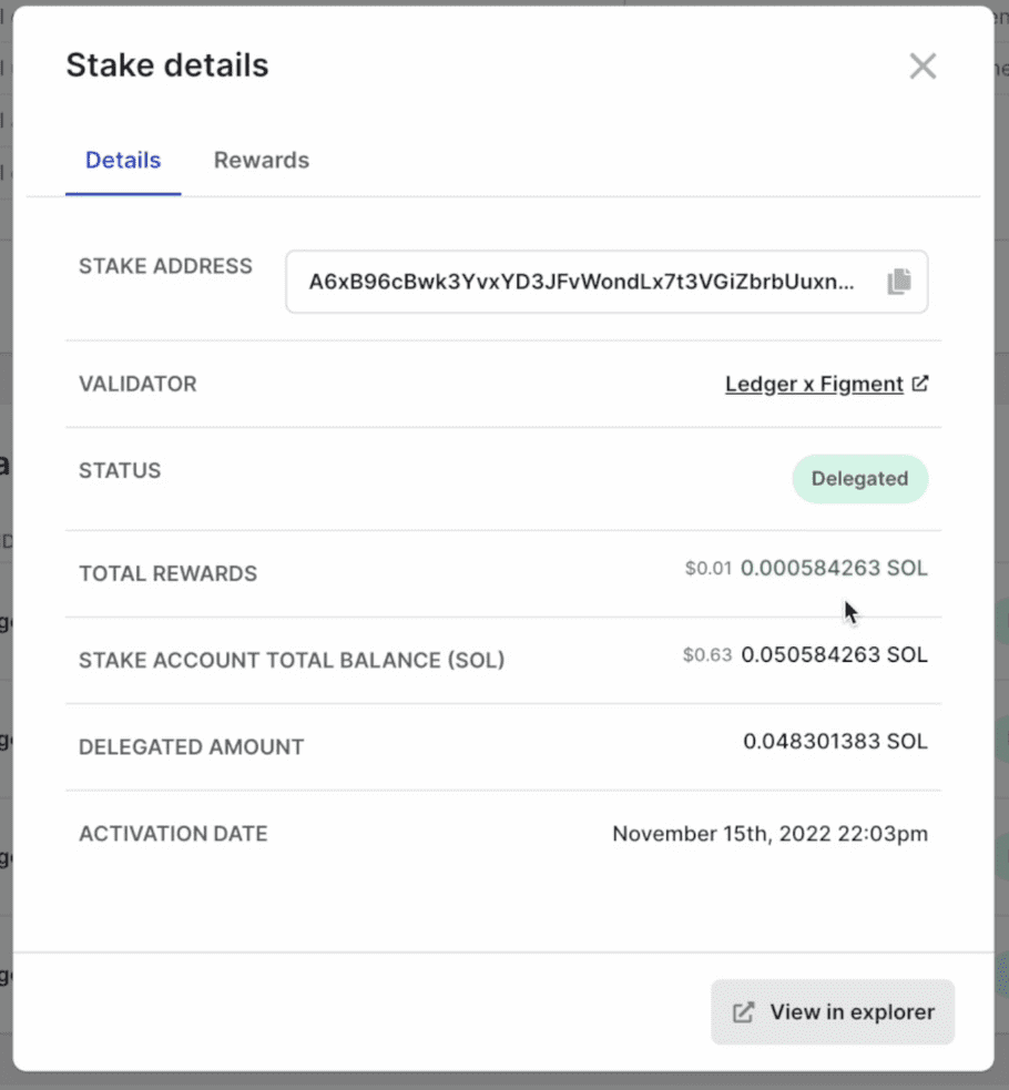 staking solana detailed view