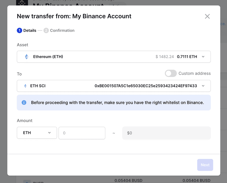 exchange account destination