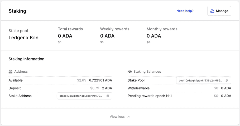 cardano account staked view more