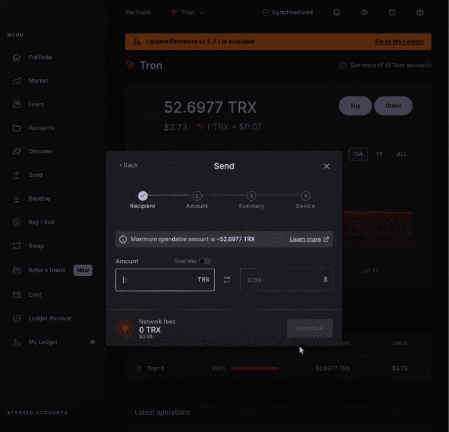 ledger live send step 2